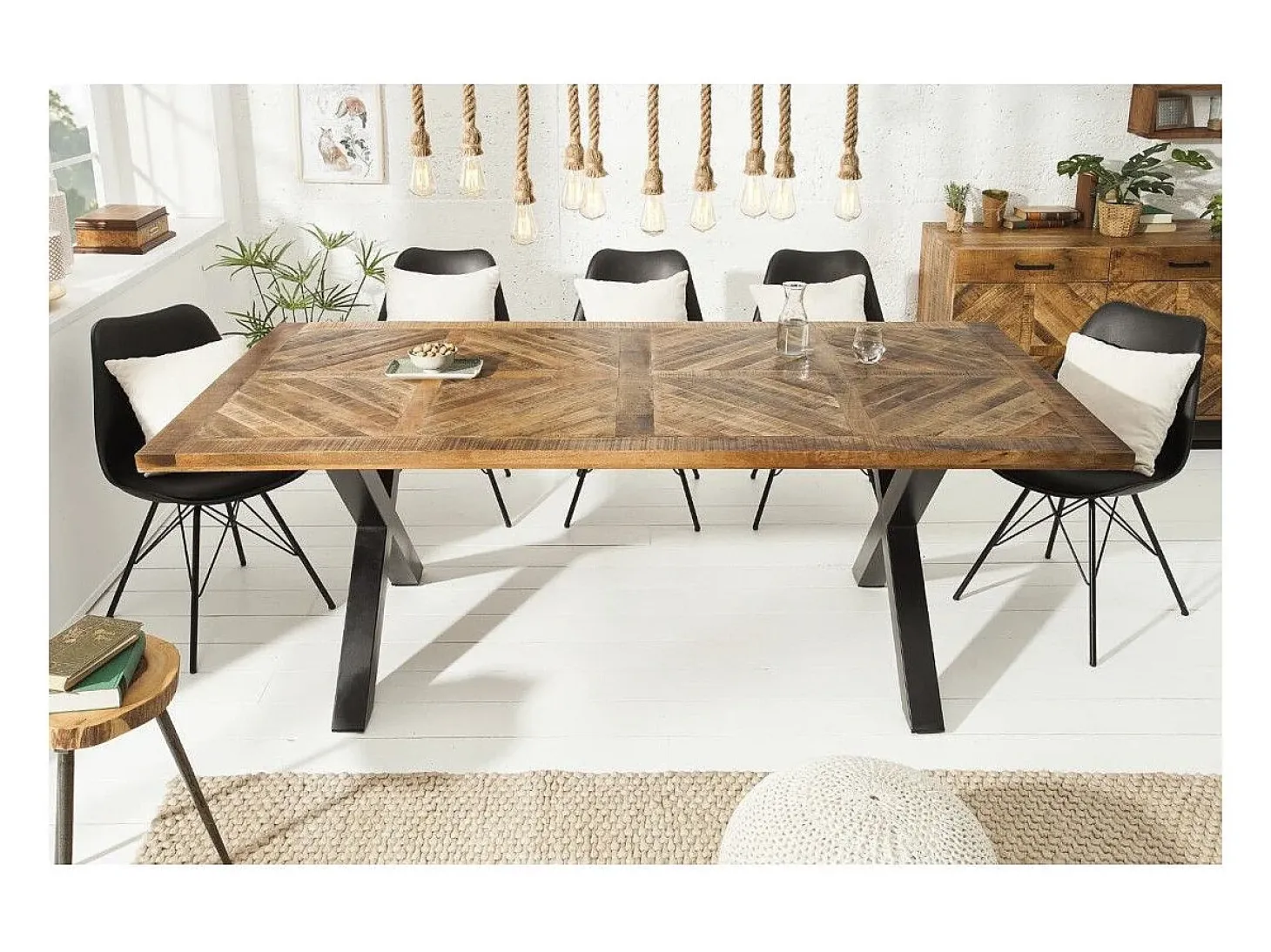ZAREL 200 cm – Tablero de madera maciza de mango y metal negro